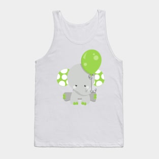 Elephant With Balloon, Cute Elephant - Green Gray Tank Top